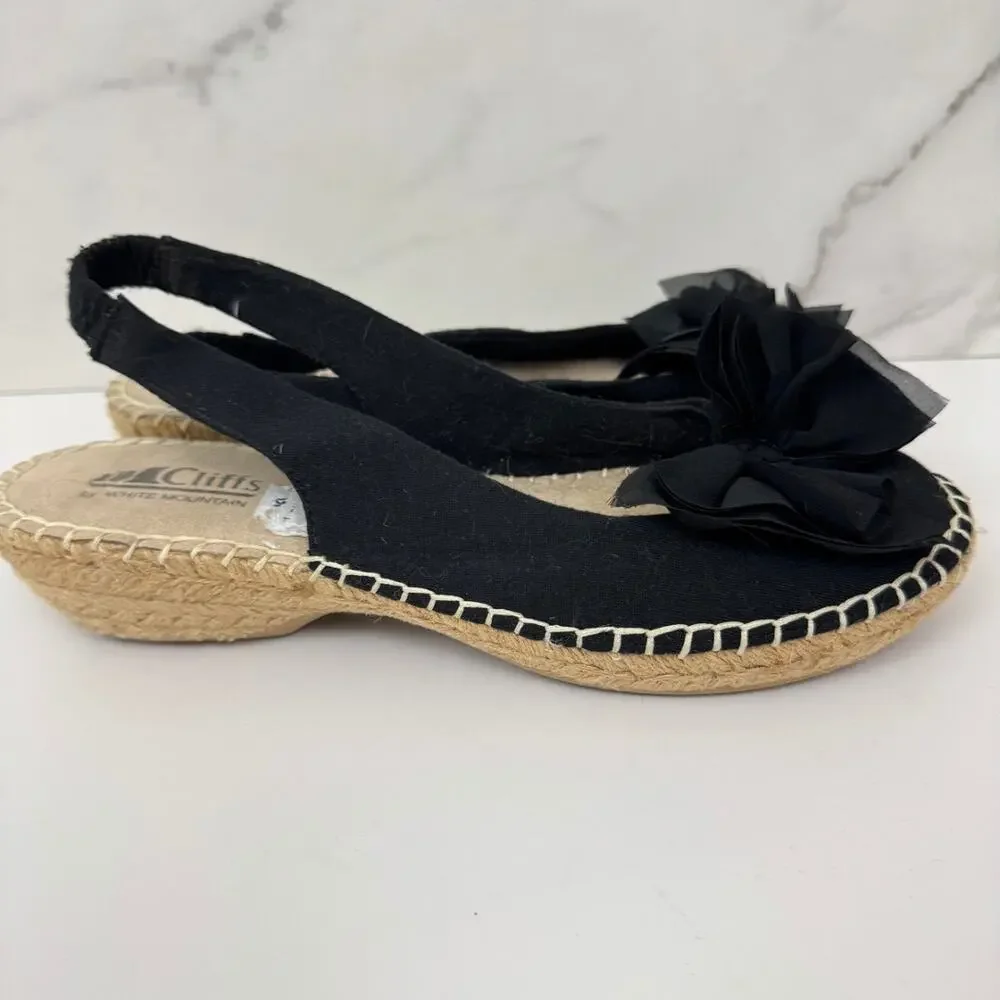 Cliffs By White Mountain Womens Sling Back Fabric Espadrille Size 8 Bow Black